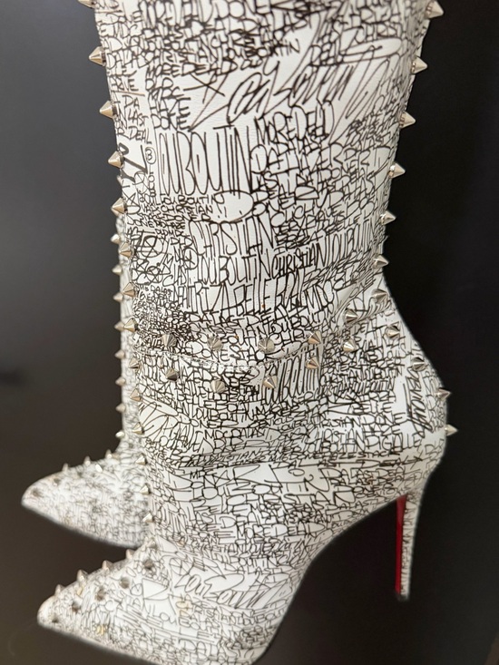 Christian Louboutin Shoes - Christian Louboutin White Graffiti Spiked Over-The-Knee Boots Size 40 or 9.